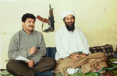 Pakistani journalist Hamid Mir interviewing Osama bin Laden, circa March 1997 - May 1998, when Osama is 40 or 41.