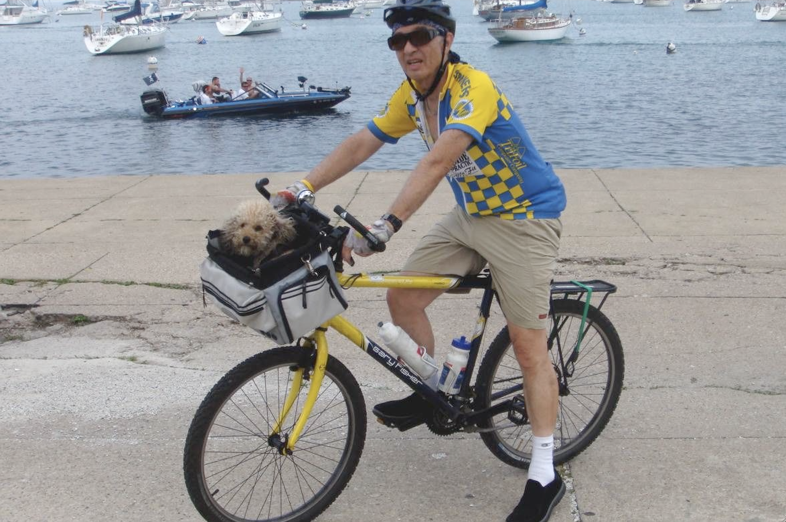 “This is me riding my bike with my dog along the Chicago lakefront.”